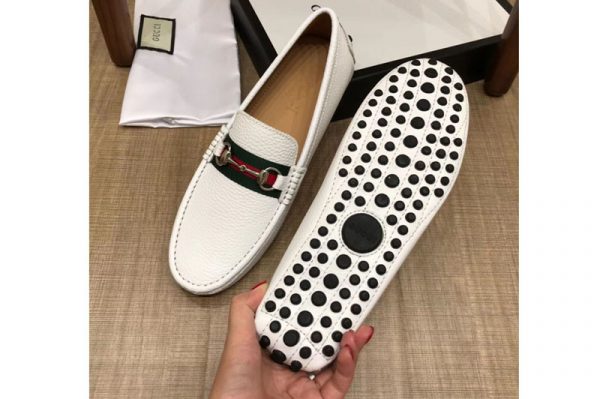 Replica Gucci 450892 Leather driver with Web Shoes White Leather