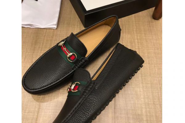 Replica Gucci 450892 Leather driver with Web Shoes Black Leather