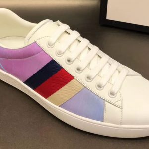 Replica Gucci Ace sneaker with Interlocking G Shoes Women and Mens Black/Red/Yellow Web Leather