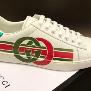 Replica Gucci 576136 Ace sneaker with Interlocking G Shoes Women and Mens White Leather