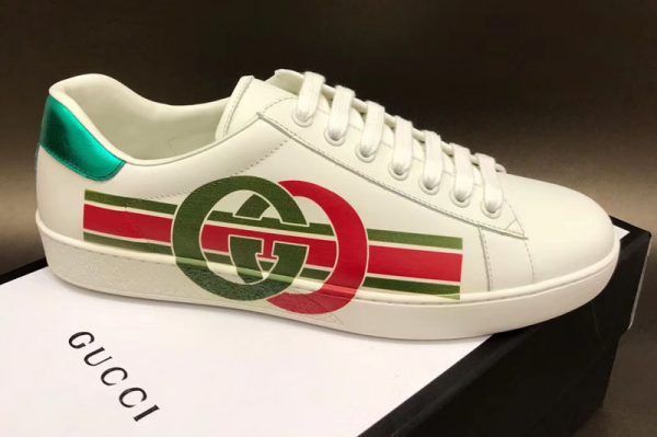 Replica Gucci 576136 Ace sneaker with Interlocking G Shoes Women and Mens White Leather