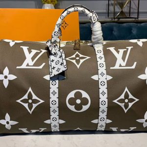 Replica Louis Vuitton M44590 LV Keepall Bandouliere 50 Bags Khaki White/Beige Monogram Canvas