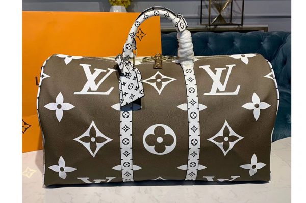 Replica Louis Vuitton M44590 LV Keepall Bandouliere 50 Bags Khaki White/Beige Monogram Canvas