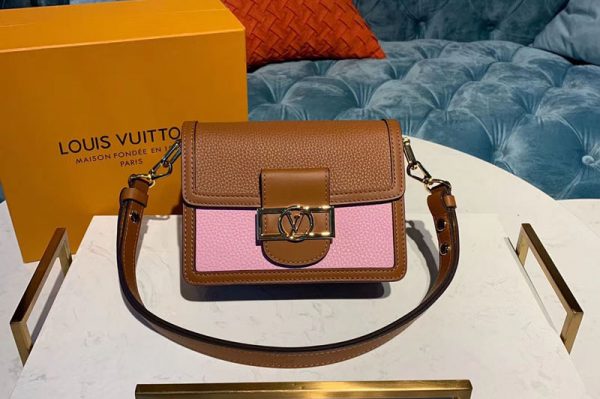 Replica Louis Vuitton M53805 LV Mini Dauphine Bags Taurillon Leather Bruni Brown/Strawberry Milk Pink