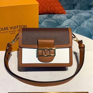 Replica Louis Vuitton M53806 LV Mini Dauphine Bags Taurillon Leather Snow White/Blackberry Purple