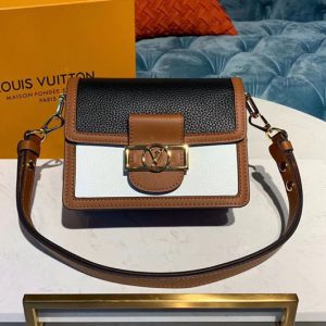 Replica Louis Vuitton M55073 LV Mini Dauphine Bags Black/White Taurillon Leather