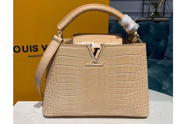 Replica Louis Vuitton N93692 LV Capucines BB Bags Beige Alligator leather