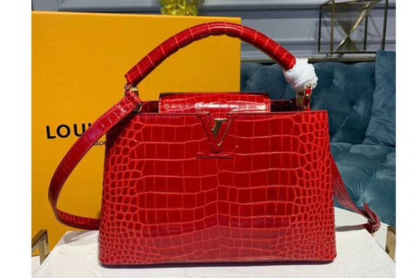 Replica Louis Vuitton N94019 LV Capucines PM Bags Red Alligator leather