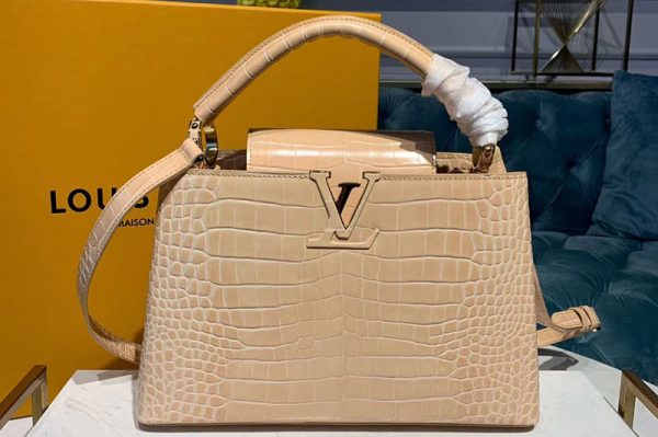 Replica Louis Vuitton N95191 LV Capucines PM Bags Beige Alligator leather