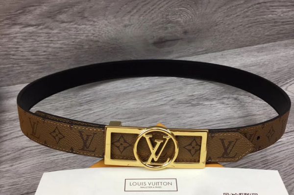 Replica Louis Vuitton M0203U LV Dauphine 25mm Reversible belts Monogram Canvas/Black Gold/Silver Buckle