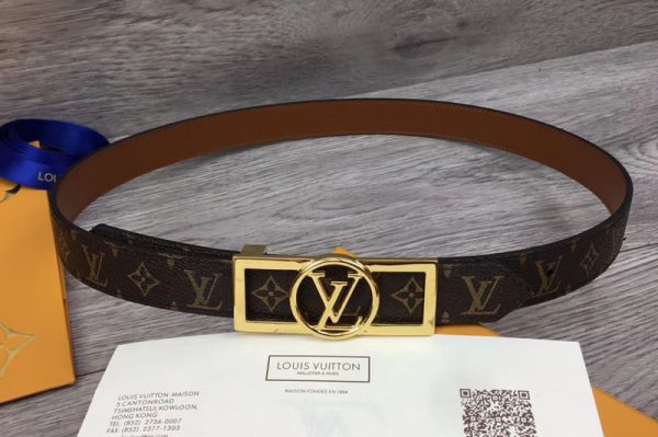 Replica Louis Vuitton M0196U LV Dauphine 25mm Reversible belts Monogram Canvas/Tan Brown Gold/Silver Buckle