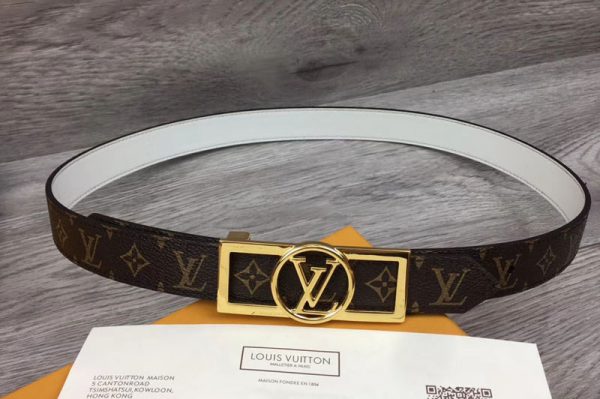 Replica Louis Vuitton M0208U LV Dauphine 25mm Reversible belts Monogram Canvas/White Gold/Silver Buckle