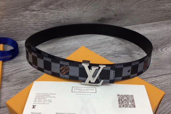 Replica Louis Vuitton MP182 LV Initiales 25mm Reversible belts Damier Graphite Canvas Silver Buckle