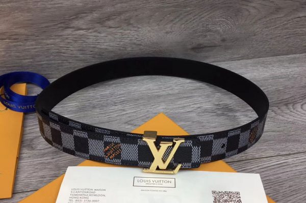 Replica Louis Vuitton MP182 LV Initiales 25mm Reversible belts Damier Graphite Canvas Gold Buckle