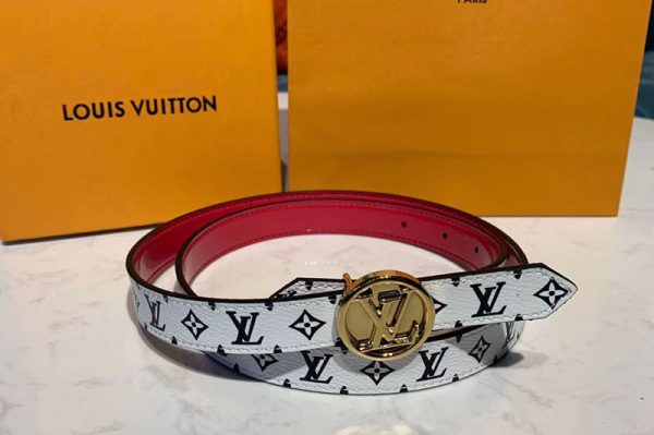 Replica Louis Vuitton M0148V LV Circle Plate 20mm Reversible belt White Monogram canvas Strap