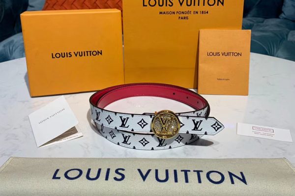 Replica Louis Vuitton M0148V LV Circle Plate 20mm Reversible belt Diamond Buckle White Monogram canvas Strap