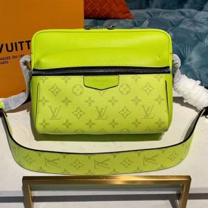 Replica Louis Vuitton M30239 LV Outdoor Messenger Bags Lime Green Monogram canvas and Taiga Leather