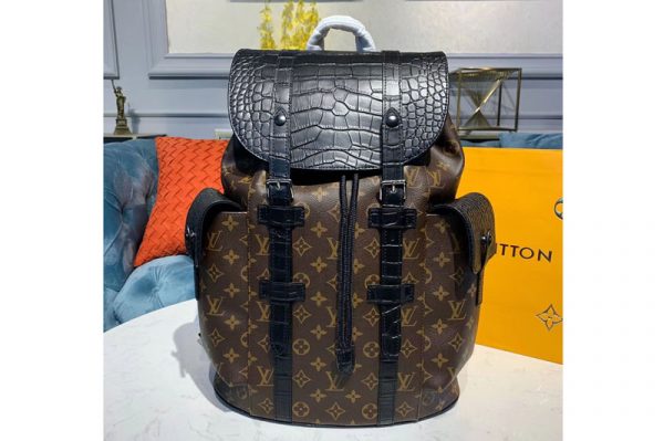 Replica Louis Vuitton N93491 LV Christopher PM Backpack Monogram canvas and crocodile mat