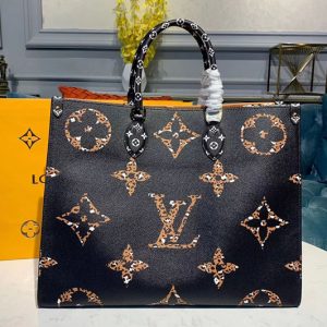 Replica Louis Vuitton M44674 LV Onthego tote bags Black and Caramel Monogram Canvas