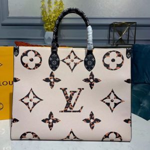 Replica Louis Vuitton M44675 LV Onthego tote bags Ivory and Havana Beige Monogram Canvas