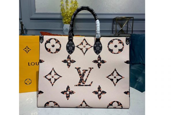 Replica Louis Vuitton M44675 LV Onthego tote bags Ivory and Havana Beige Monogram Canvas