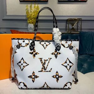 Replica Louis Vuitton M44716 LV Neverfull MM tote bag Ivory and Havana Beige Monogram Canvas