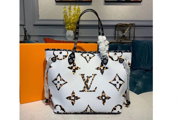 Replica Louis Vuitton M44716 LV Neverfull MM tote bag Ivory and Havana Beige Monogram Canvas