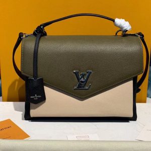 Replica Louis Vuitton M55323 LV Mylockme handbags Khaki/Black/Pink Grained calf leather