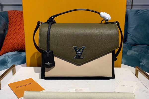 Replica Louis Vuitton M55323 LV Mylockme handbags Khaki/Black/Pink Grained calf leather