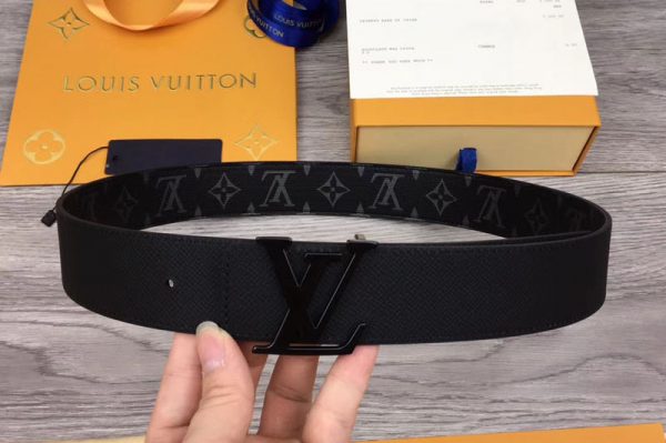 Replica Louis Vuitton MP130V LV Initiales 40mm Reversible Belt Monogram Eclipse canvas and Taiga Leather Black LV Buckle