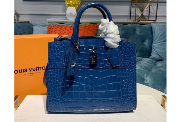 Replica Louis Vuitton N95818 LV City Steamer PM Bags Blue Crocodilien Brillant Leather