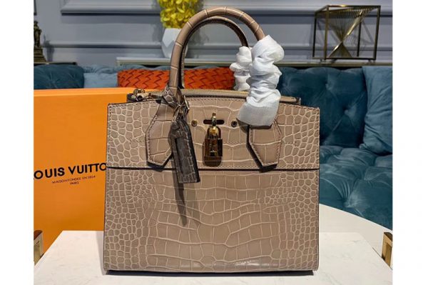 Replica Louis Vuitton N94475 LV City Steamer PM Bags Brown Crocodilien Brillant Leather