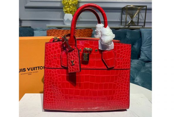 Replica Louis Vuitton N94479 LV City Steamer PM Bags Red Crocodilien Brillant Leather