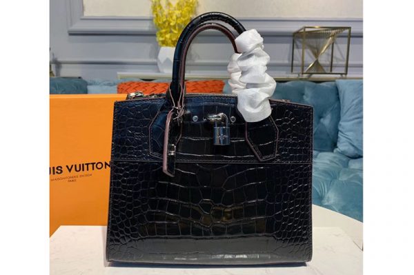 Replica Louis Vuitton N92515 LV City Steamer PM Bags Black Crocodilien Brillant Leather