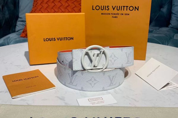 Replica Louis Vuitton M0169U LV Circle 40mm Reversible Belt Monogram White canvas White Buckle