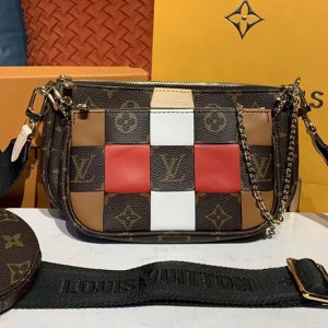 Replica Louis Vuitton M44813 LV Multi Pochette Accessoires cross-body bags Monogram canvas With Khaki Strap