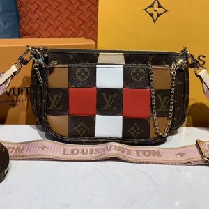 Replica Louis Vuitton M44840 LV Multi Pochette Accessoires cross-body bags Monogram canvas With Pink Strap