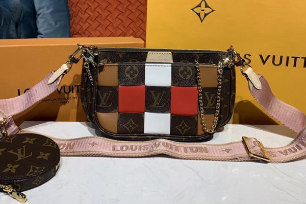 Replica Louis Vuitton M44840 LV Multi Pochette Accessoires cross-body bags Monogram canvas With Pink Strap