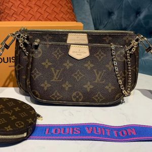 Replica Louis Vuitton M44813 LV Multi Pochette Accessoires cross-body bags Monogram canvas With Blue Strap