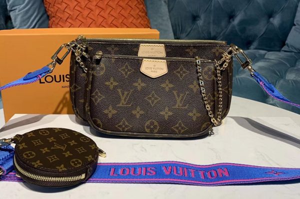 Replica Louis Vuitton M44813 LV Multi Pochette Accessoires cross-body bags Monogram canvas With Blue Strap