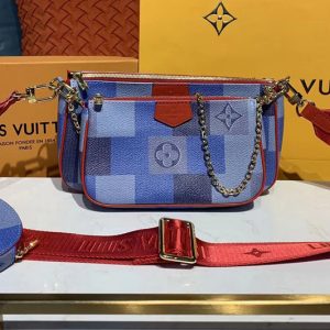 Replica Louis Vuitton M44813 LV Multi Pochette Accessoires cross-body bags Monogram canvas With Red Strap