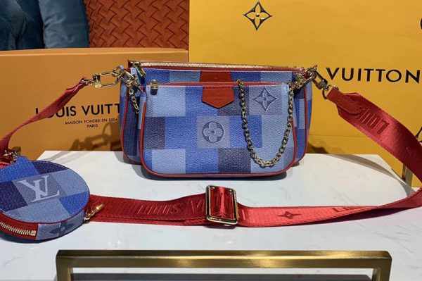 Replica Louis Vuitton M44813 LV Multi Pochette Accessoires cross-body bags Monogram canvas With Red Strap