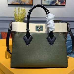 Replica Louis Vuitton M55302 LV On My Side tote bags Green Calf leather and Monogram canvas