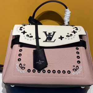 Replica Louis Vuitton M53952 LV Lockme Ever BB handbags Pink Leather Embroidered with Eyelets