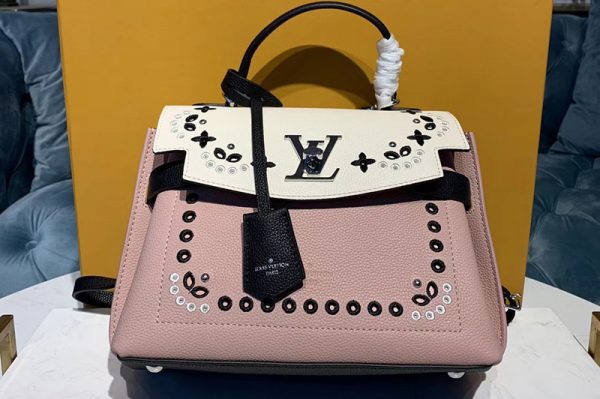 Replica Louis Vuitton M53952 LV Lockme Ever BB handbags Pink Leather Embroidered with Eyelets