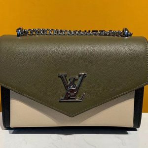 Replica Louis Vuitton M55522 LV Mylockme BB handbags Khaki/Black/Pink Grained calf leather