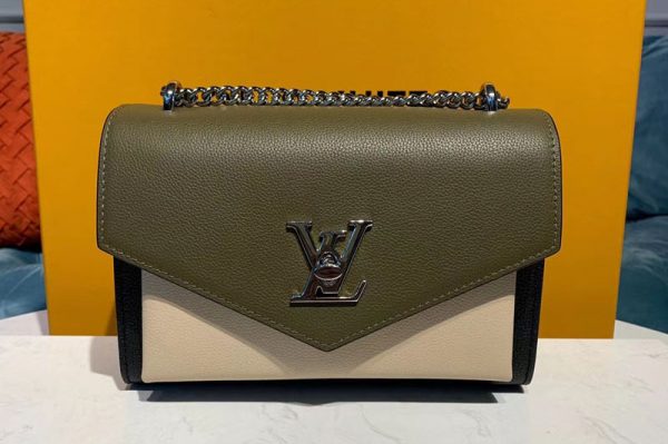 Replica Louis Vuitton M55522 LV Mylockme BB handbags Khaki/Black/Pink Grained calf leather