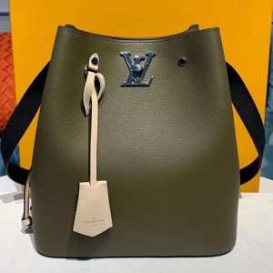 Replica Louis Vuitton M55439 LV Lockme Bucket handbags Green/Beige/Black Grained calf leather