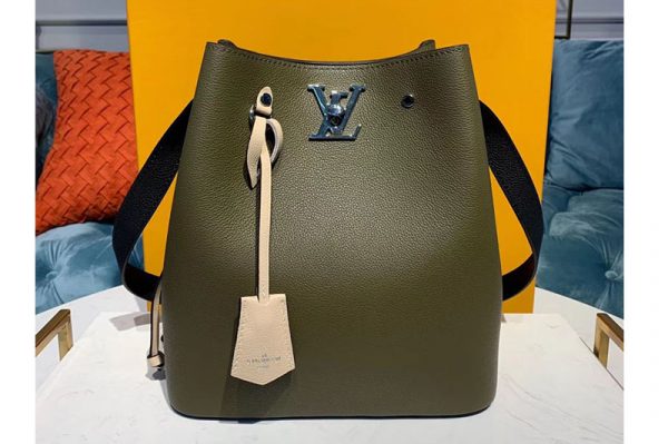 Replica Louis Vuitton M55439 LV Lockme Bucket handbags Green/Beige/Black Grained calf leather