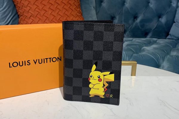 Replica Louis Vuitton N60154 LV Passport Cover Wallet Damier Graphite Canvas